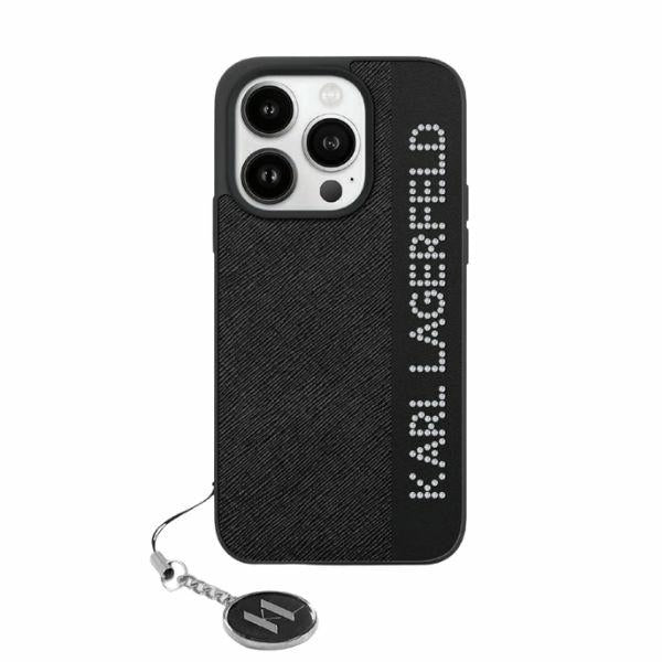 Karl Lagerfeld KLHCP15XPSAKDGCK iPhone 15 Pro Max black hardcase Saffiano Rhinestones & Charm