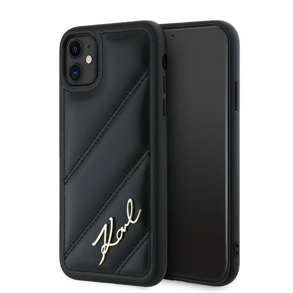 Karl Lagerfeld KLHCN61PQDSMGK iPhone 11 / Xr black hardcase Diagonal Quilted Script