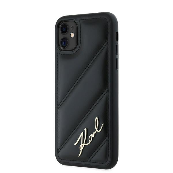 Karl Lagerfeld KLHCN61PQDSMGK iPhone 11 / Xr black hardcase Diagonal Quilted Script