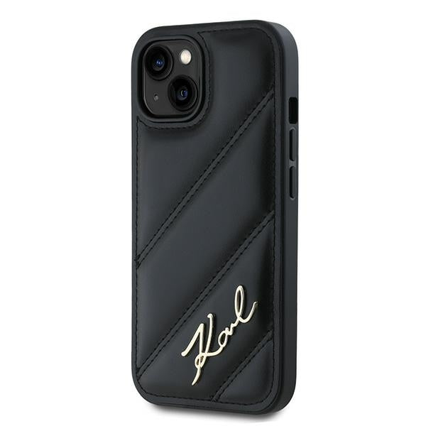 Karl Lagerfeld KLHCP13MPQDSMGK iPhone 13 black hardcase Diagonal Quilted Script