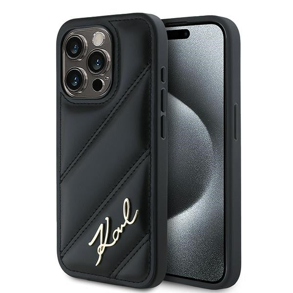 Karl Lagerfeld KLHCP13LPQDSMGK iPhone 13 Pro / 13 black hardcase Diagonal Quilted Script