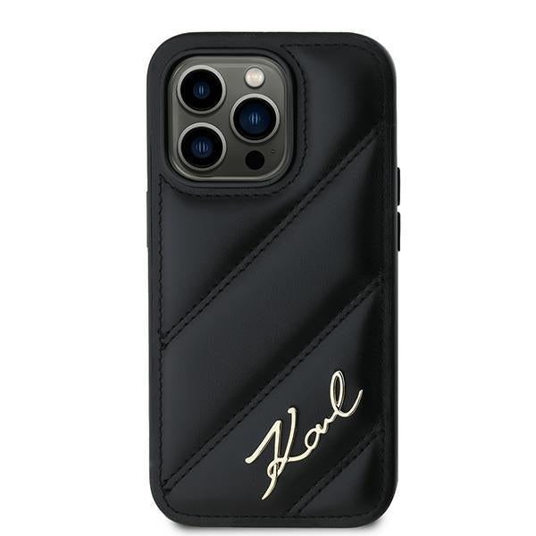 Karl Lagerfeld KLHCP14LPQDSMGK iPhone 14 Pro black hardcase Diagonal Quilted Script