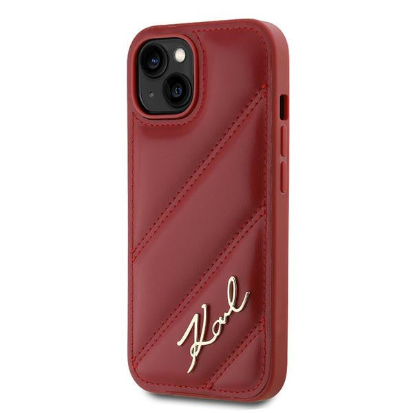 Karl Lagerfeld KLHCP15SPQDSMGR iPhone 15 / 14 / 13 red hardcase Diagonal Quilted Script