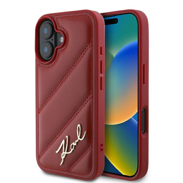 Karl Lagerfeld KLHCP16SPQDSMGR iPhone 16 red hardcase Quilted Signature