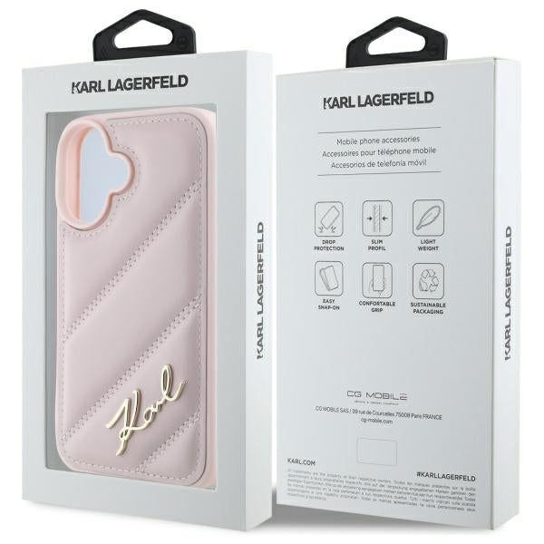 Karl Lagerfeld KLHCP16SPQDSMGP iPhone 16 Pink hardcase Quilted Signature