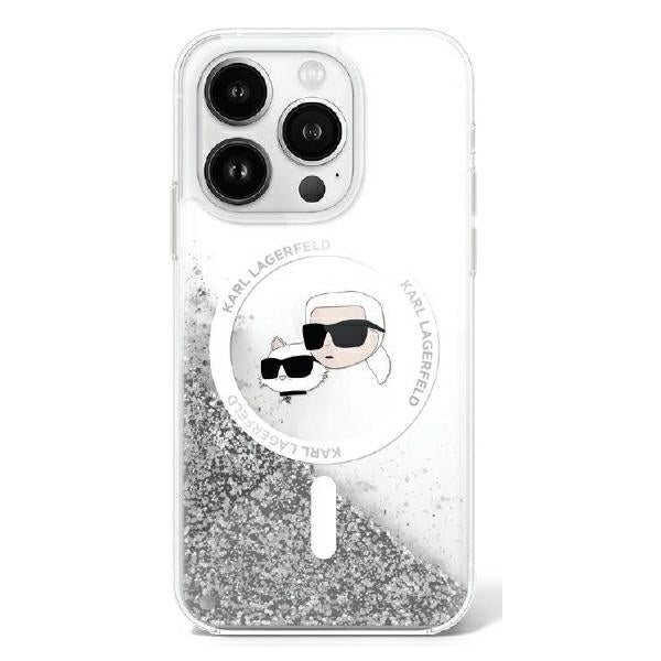 Karl Lagerfeld KLHMP16SLGKCSGH iPhone 16 hardcase transparent Liquid Glitter Karl&Choupette Head Magsafe