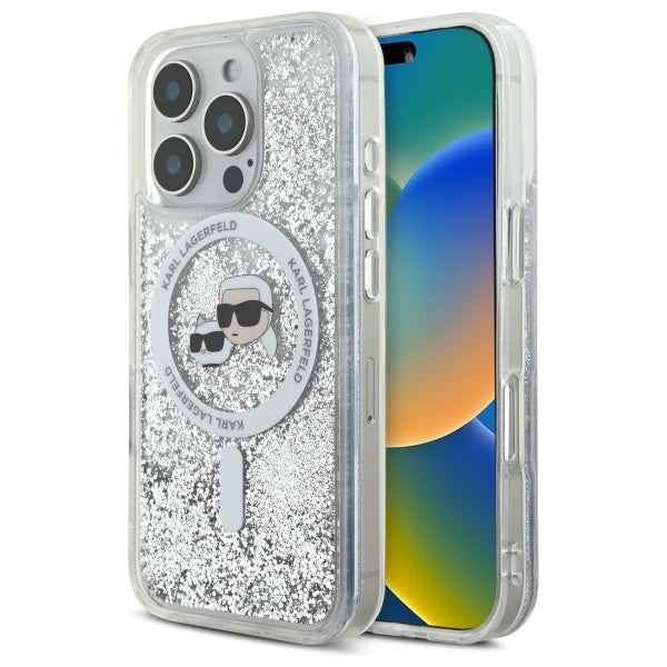 Karl Lagerfeld KLHMP16XLGKCSGH iPhone 16 Pro Max hardcase transparent Liquid Glitter Karl&Choupette Head Magsafe