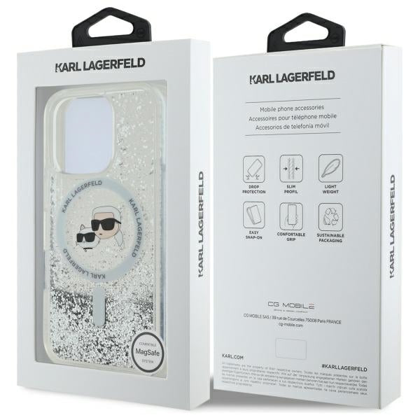 Karl Lagerfeld KLHMP16LLGKCSGH iPhone 16 Pro hardcase transparent Liquid Glitter Karl&Choupette Head Magsafe