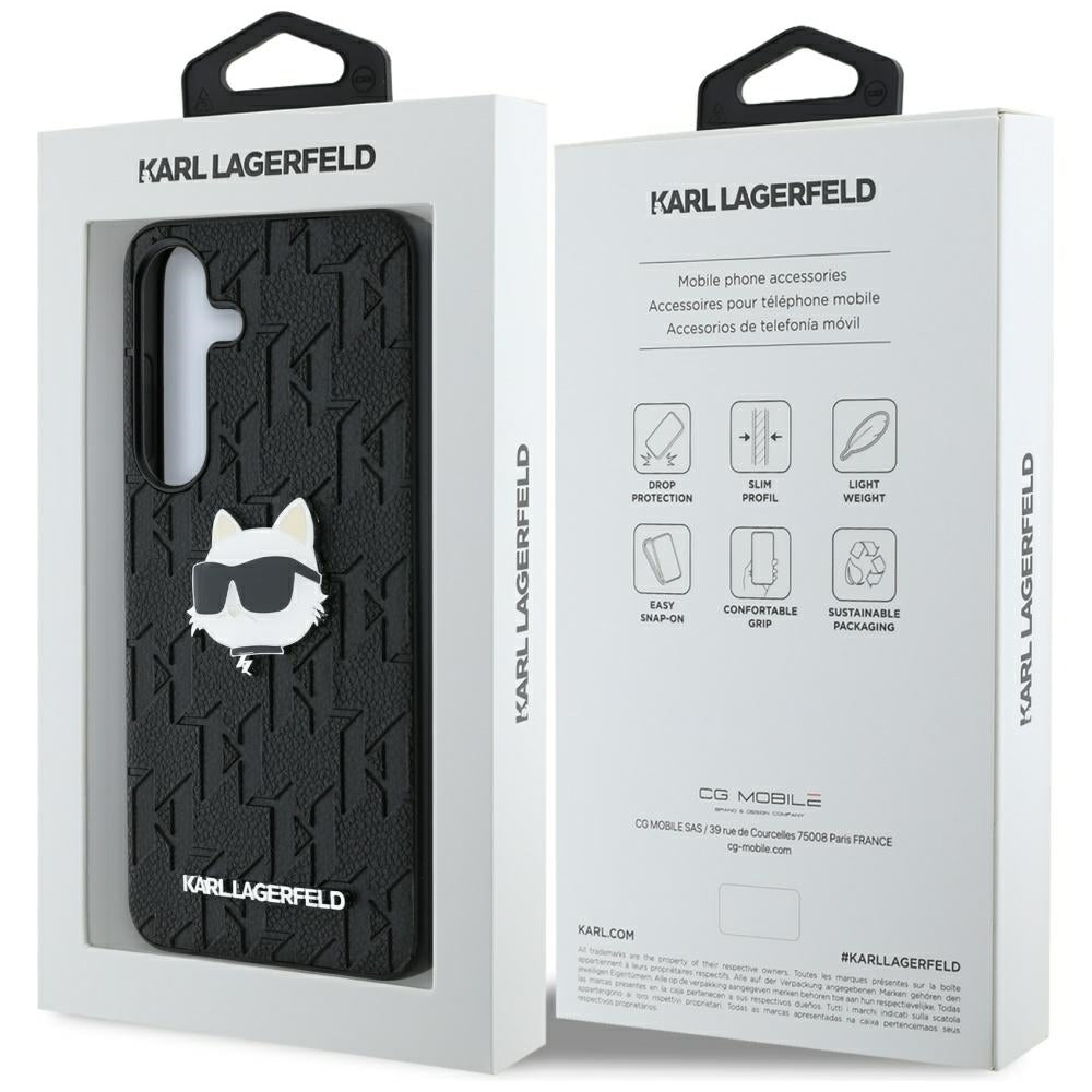 Karl Lagerfeld Leather Monogram Pin Logo Choupette Head Samsung Galaxy S25 Plus black