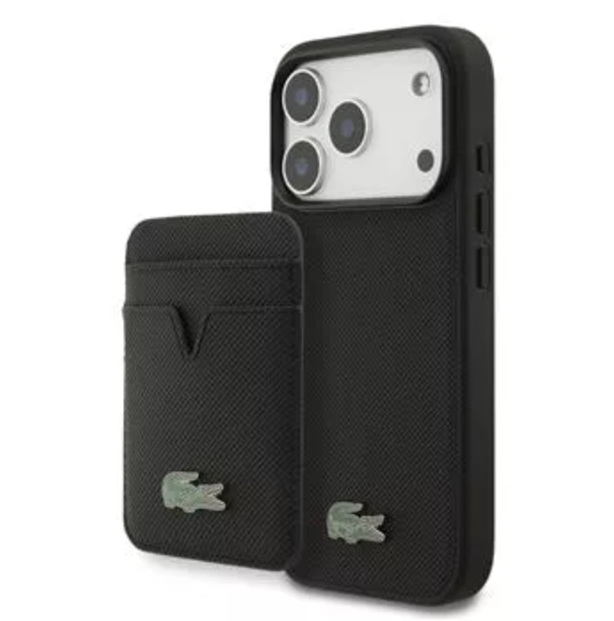 LACOSTE BUNDLE MagSafe CASE AND CARD WALLET PETIT PIQUE PU Black iPhone 17