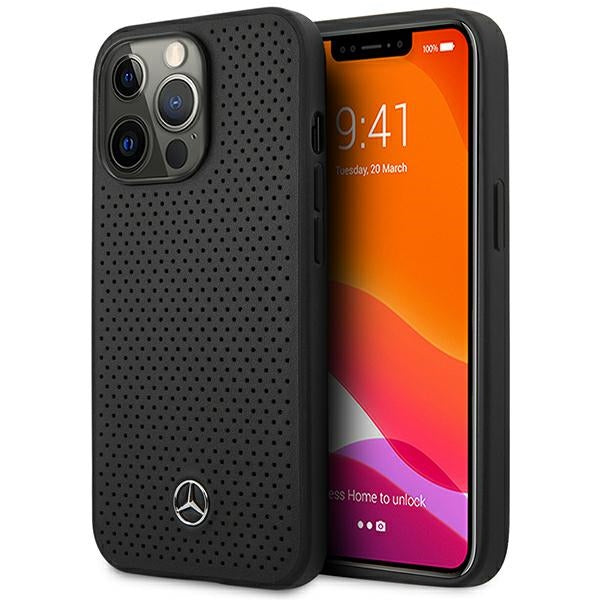 Case for Mercedes MEHCP14LDELBK iPhone 14 Pro black hardcase Leather Perforated