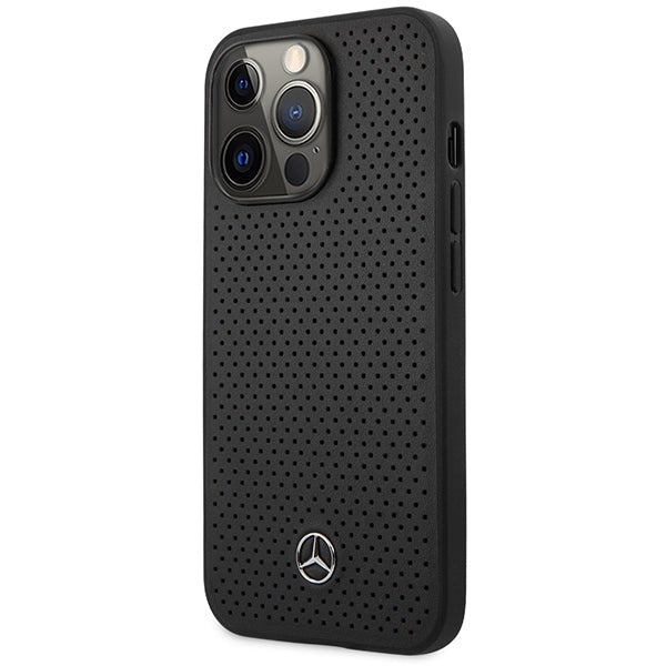 Case for Mercedes MEHCP14LDELBK iPhone 14 Pro black hardcase Leather Perforated