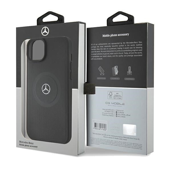 Mercedes iPhone 15 / 14 / 13 black hardcase Crossed Lines Pattern Leather MagSafe