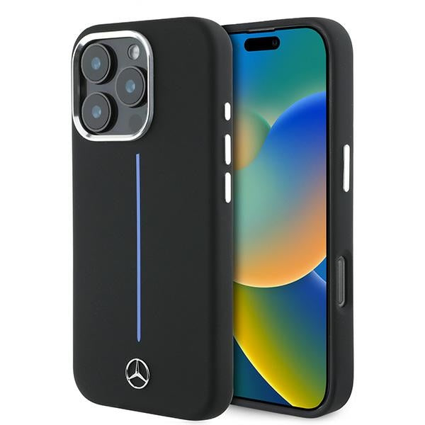 Mercedes MEHMP16X23SUMBK iPhone 16 Pro Max black hardcase Silicone Blue Stripe MagSafe