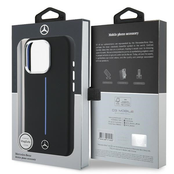 Mercedes MEHMP16X23SUMBK iPhone 16 Pro Max black hardcase Silicone Blue Stripe MagSafe