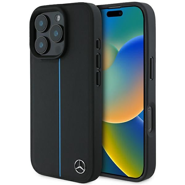 Mercedes MEHMP16L23RURBK iPhone 16 Pro black hardcase MB Blue Line Leather MagSafe