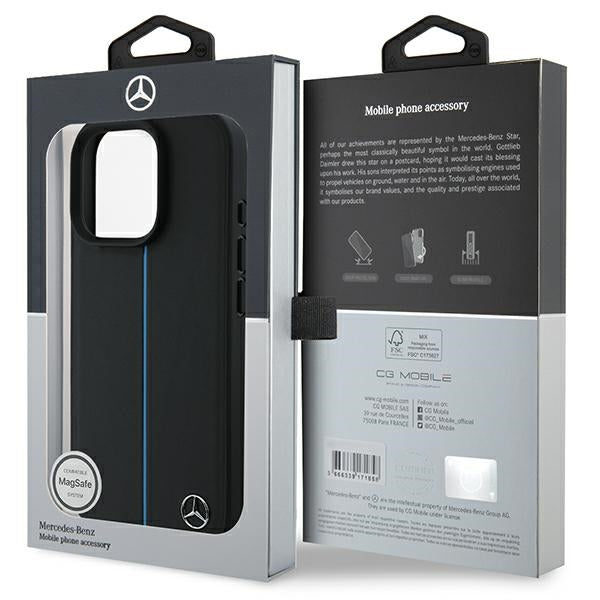 Mercedes MEHMP16L23RURBK iPhone 16 Pro black hardcase MB Blue Line Leather MagSafe