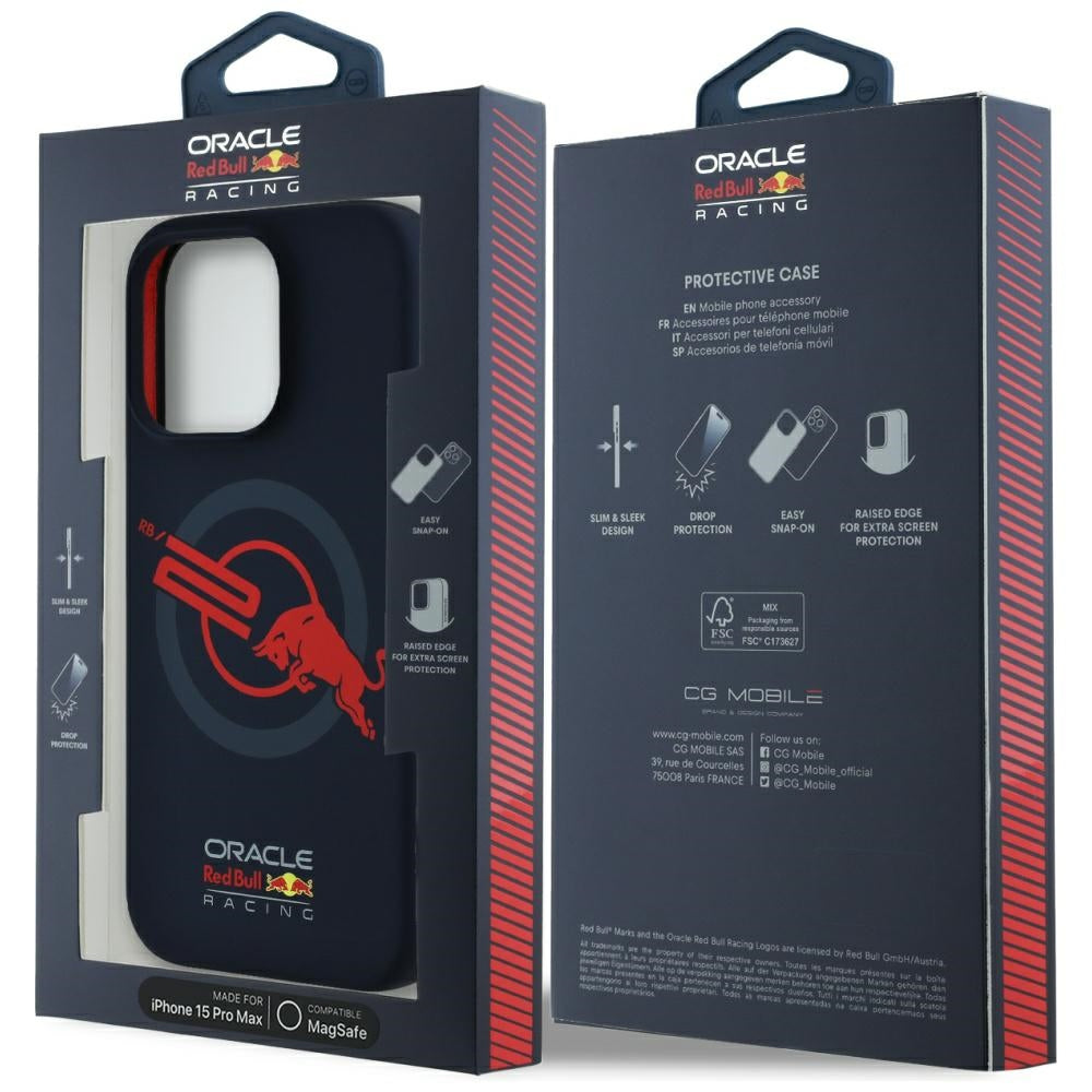 Red Bull HC Silicone ORBR20 Logo Red Lining for iPhone 15 Pro Max MagSafe Navy Blue