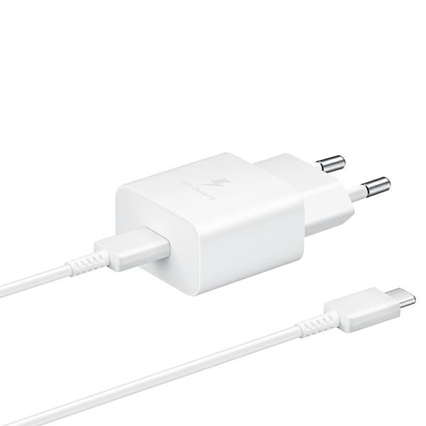 Charger for Samsung EP-T1510XW 15W Fast Charge + Cables for USB-C/USB-C white