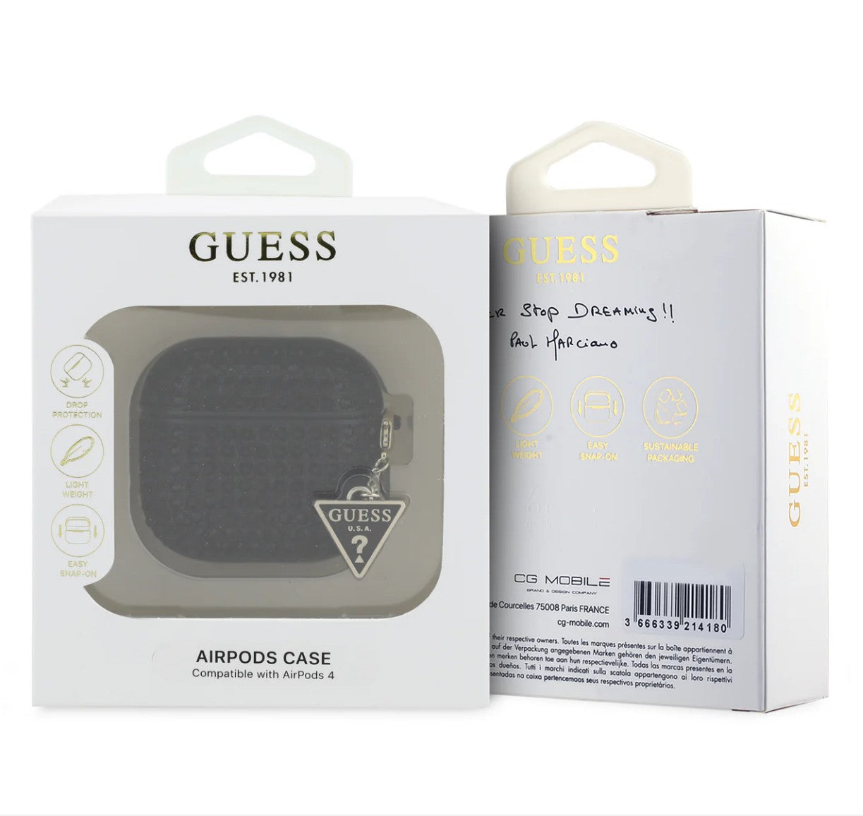 Guess GUA4HDGTPK AirPods 4 cover Black Rhinestone Triangle Charm