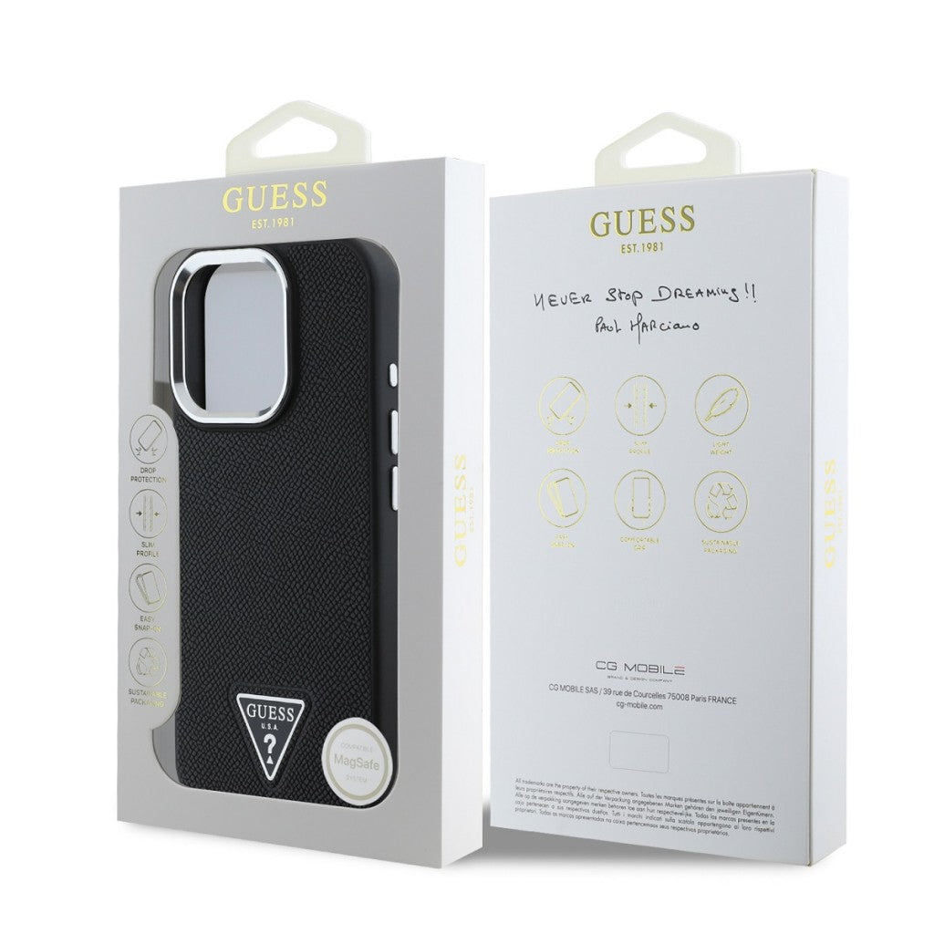 Guess GUHMP16XPGTSPSK iPhone 16 Pro Max black hardcase Grained Triangle MagSafe