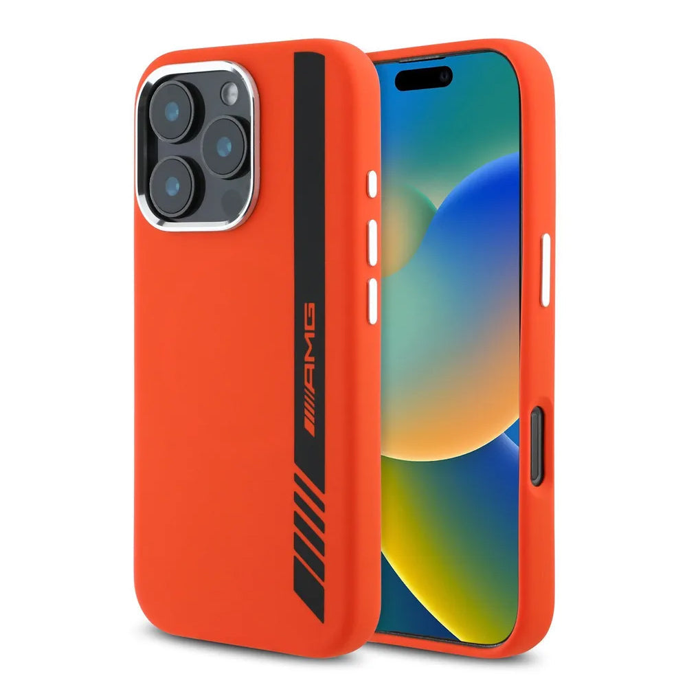 AMG Liquid silicone MagSafe Hardcase for iPhone 16 Pro with metal camera protection orange