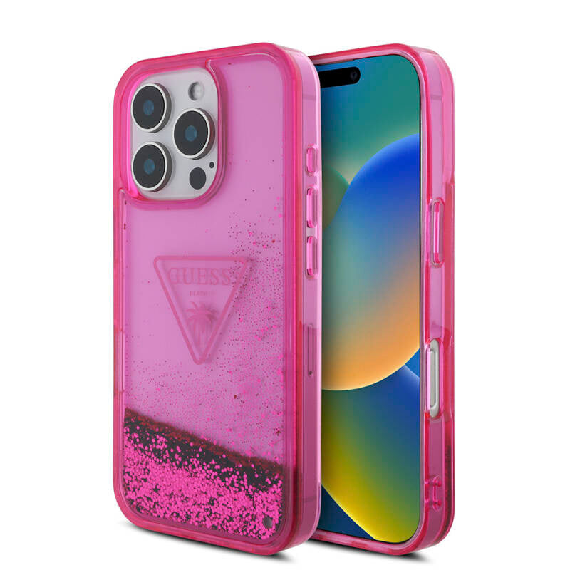 Guess GUHCP16XLFCTPP Transparent Liquid Glitter Case for iPhone 16 Pro Max Pink