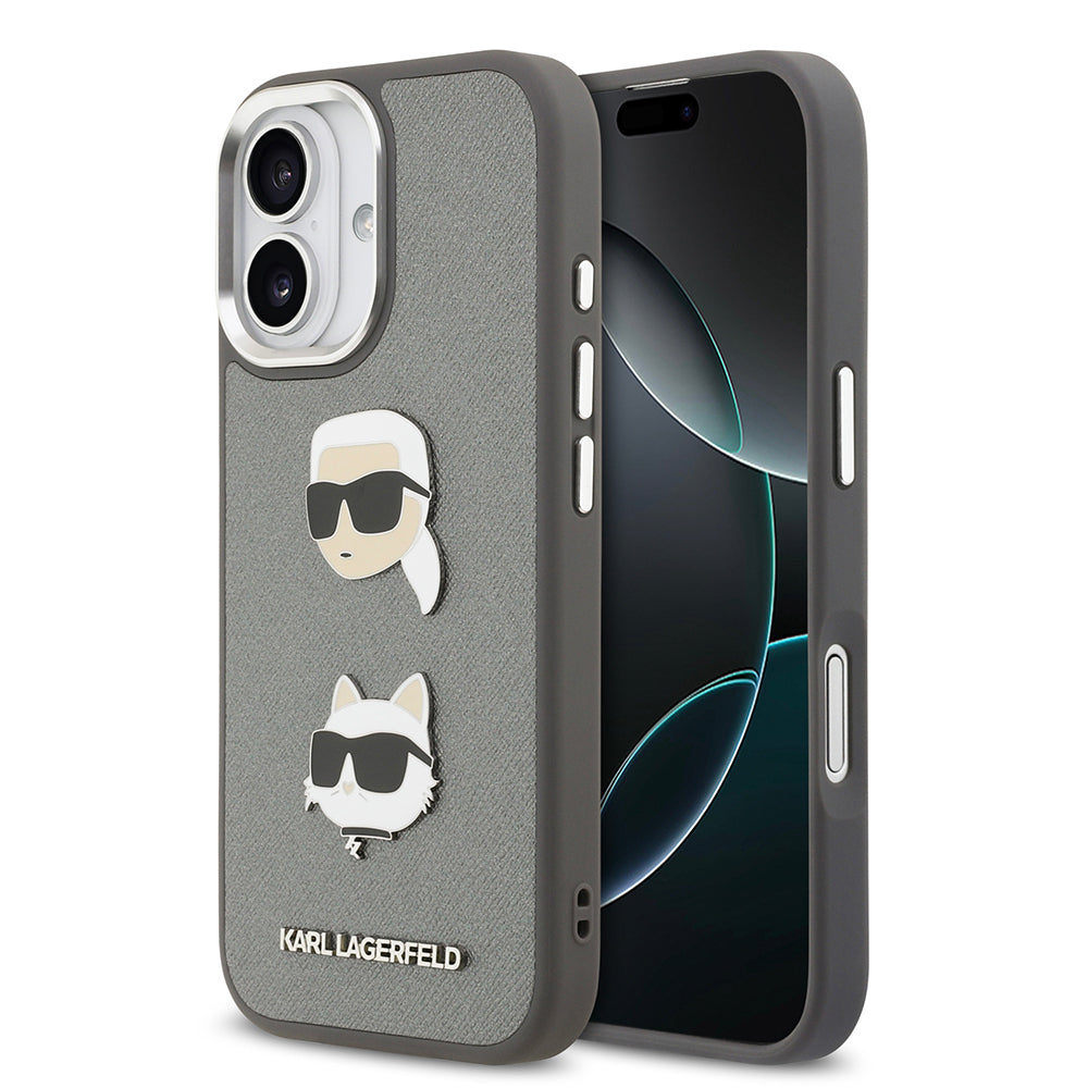 KARL KLHCP17SPSFDHPOG HardCase FW GRAINED PU W/ K&C HEADS PINS & Logo Grey iPhone 17