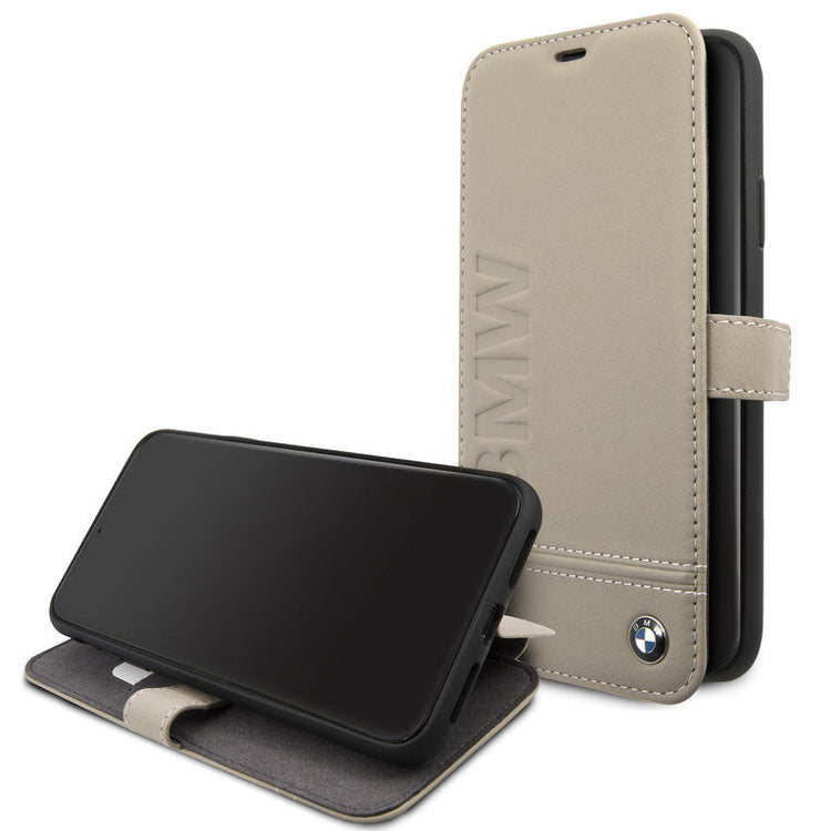 BMW BMFLBKSN65LLST iPhone 11 Pro Max Taupe Book type Book Case - Genuine Leather 