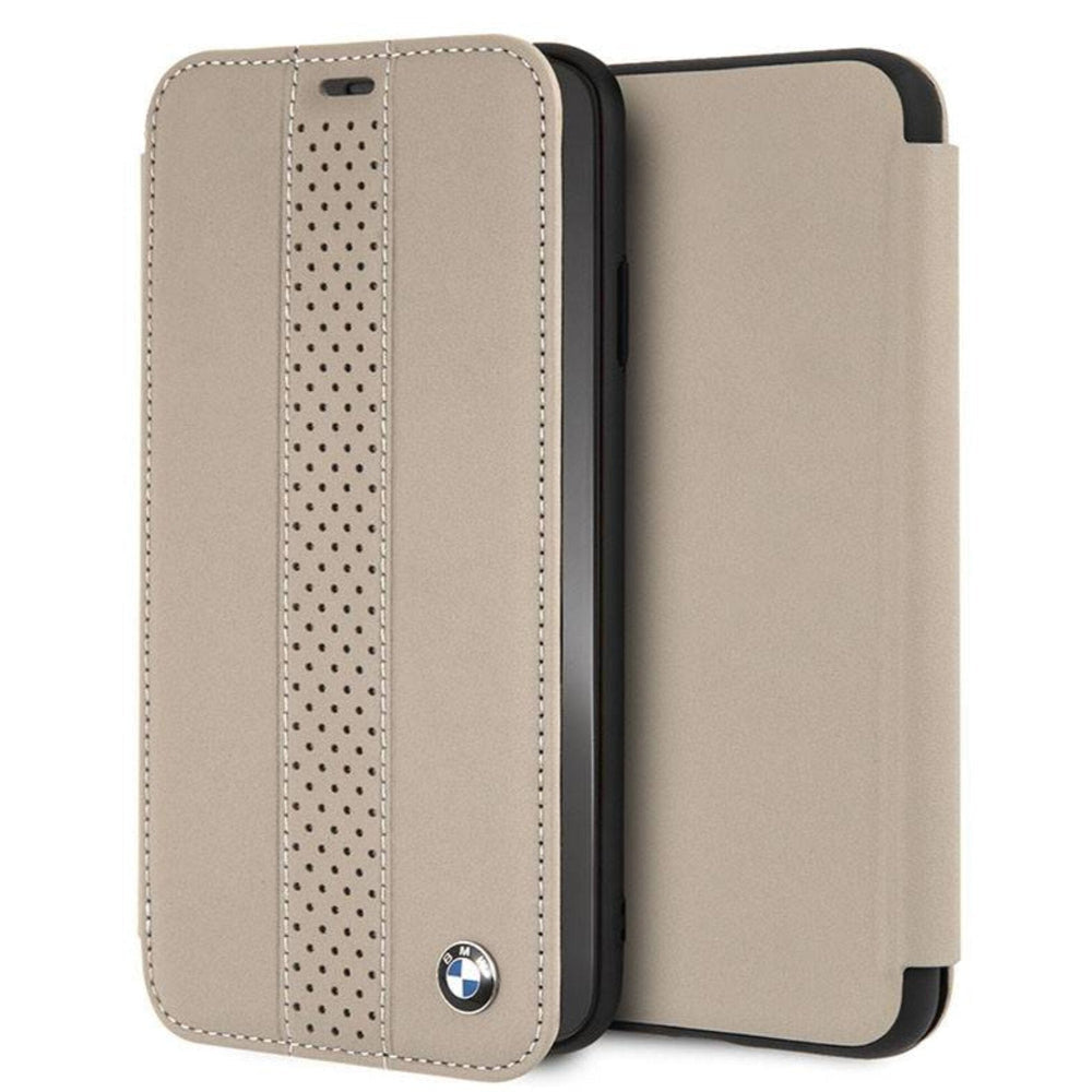 BMW BMFLBKI65PLCTA iPhone Xs Max silicon Real Leather bookcase Taupe