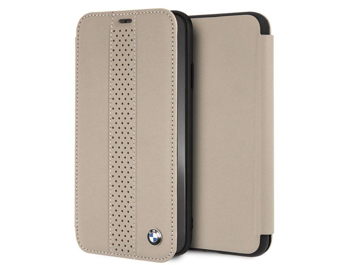 BMW BMFLBKI65PLCTA iPhone Xs Max silicon Real Leather bookcase Taupe