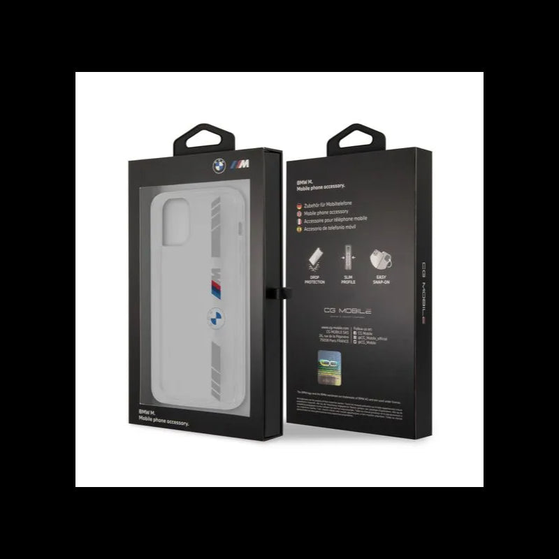 BMW BMHCP12MMKTSS Case for iPhone 12/12 Pro PC/TPU Silver Stripes Transparent