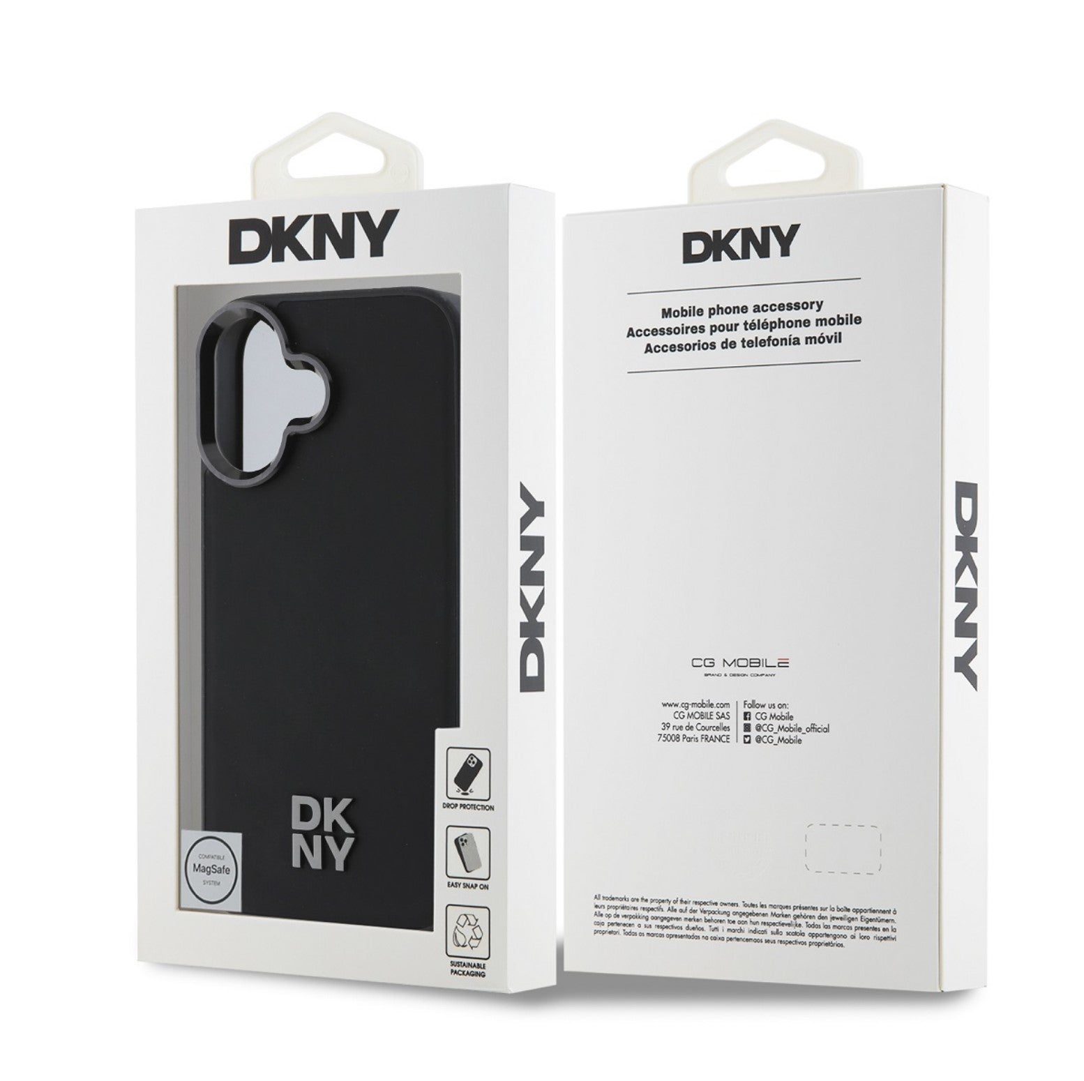 DKNY PU Leather Stack Logo Magsafe Case for iPhone 16 Black