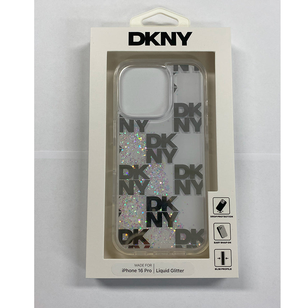 DKNY HC LIQUID GLITTERS W/ Checkered Pattern White iPhone 16 Pro