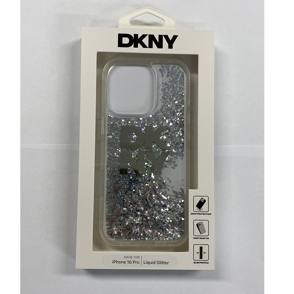 DKNY HC LIQUID GLITTERS W/ STACK Logo White iPhone 16 Pro