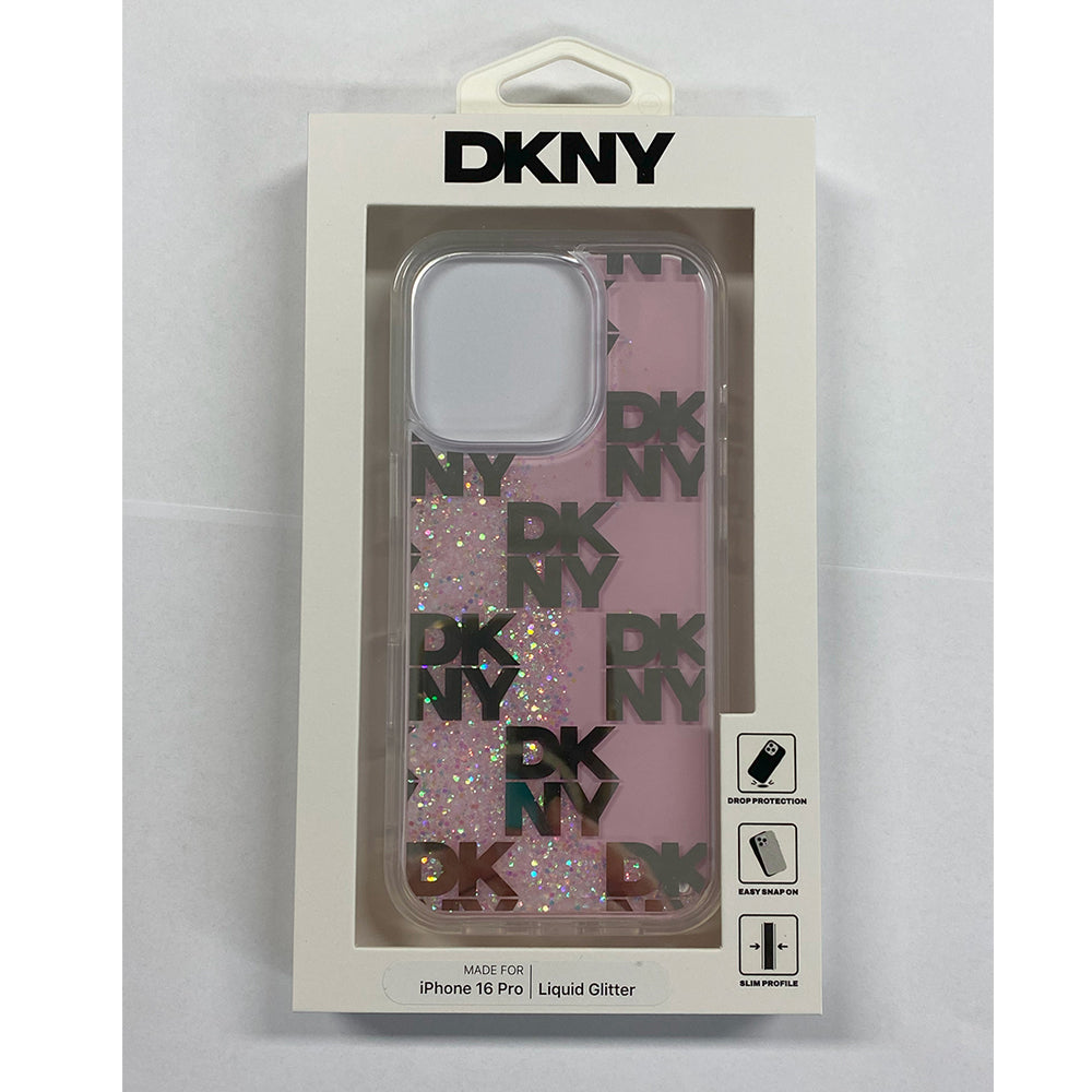 DKNY HC LIQUID GLITTERS W/ Checkered Pattern Pink iPhone 16 Pro