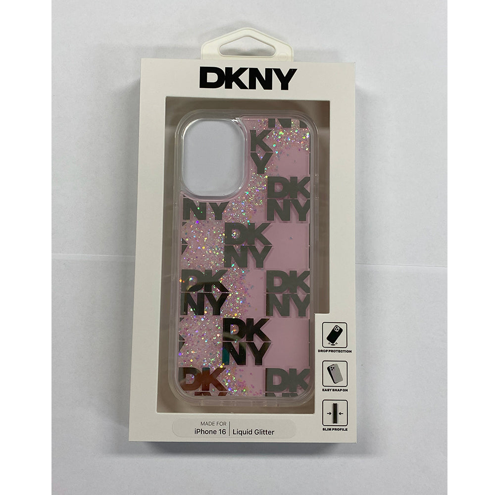 DKNY HC LIQUID GLITTERS W/ Checkered Pattern Pink iPhone 16