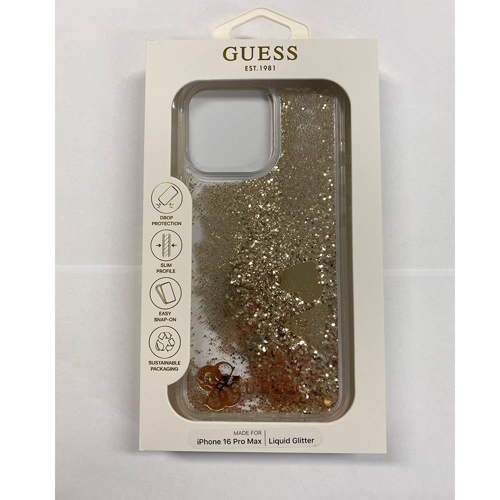 Guess GUHCP16XGLHFLGO iPhone 16 Pro max Hardcase LIQ. Glitter Charms Gold