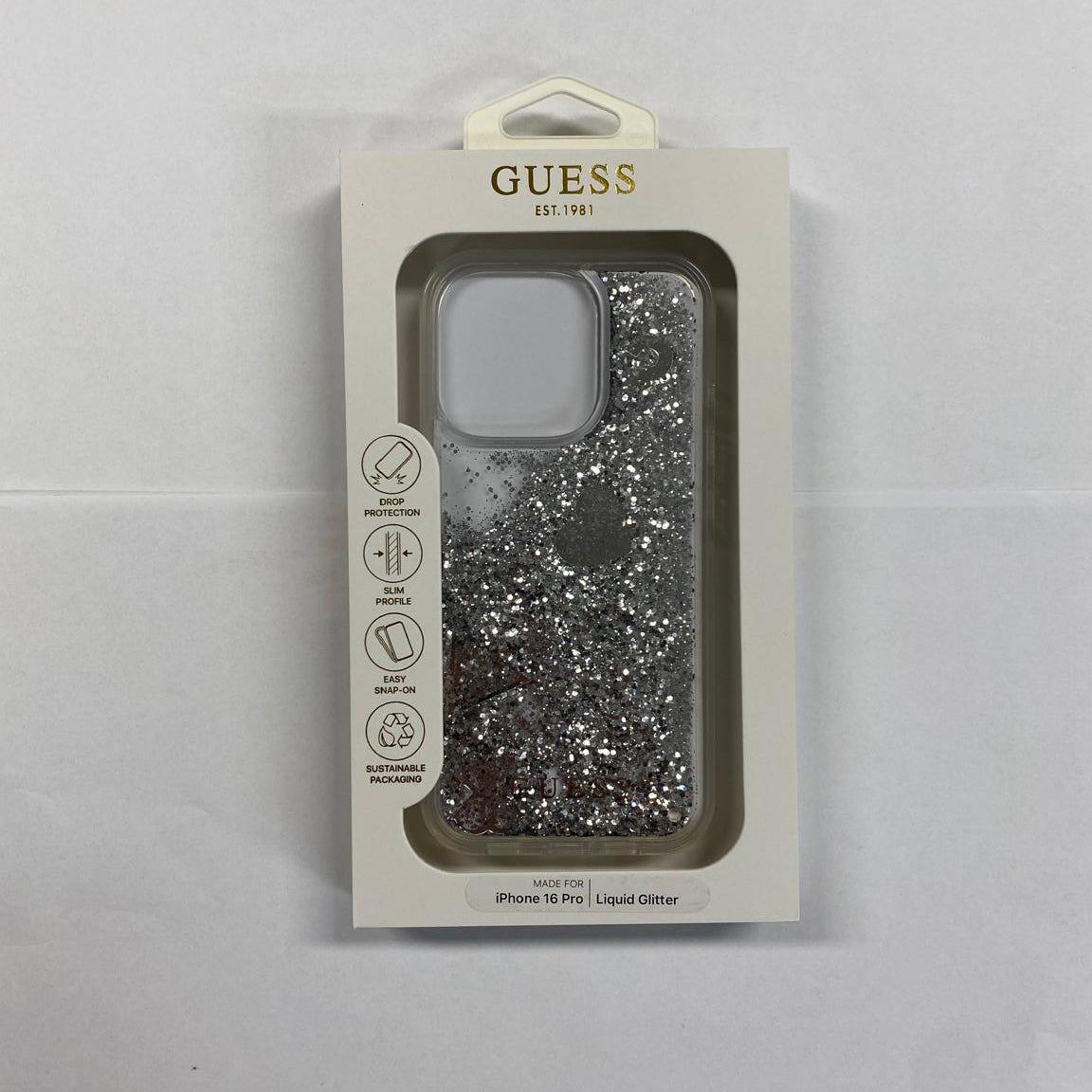 Guess GUHCP16LGLHFLSI iPhone 16 Pro Hardcase LIQ. Glitter Charms Silver