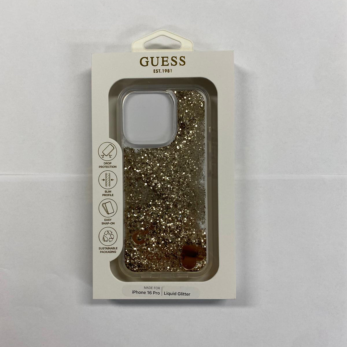 Guess GUHCP16LGLHFLGO iPhone 16 Pro Hardcase LIQ. Glitter Charms Gold