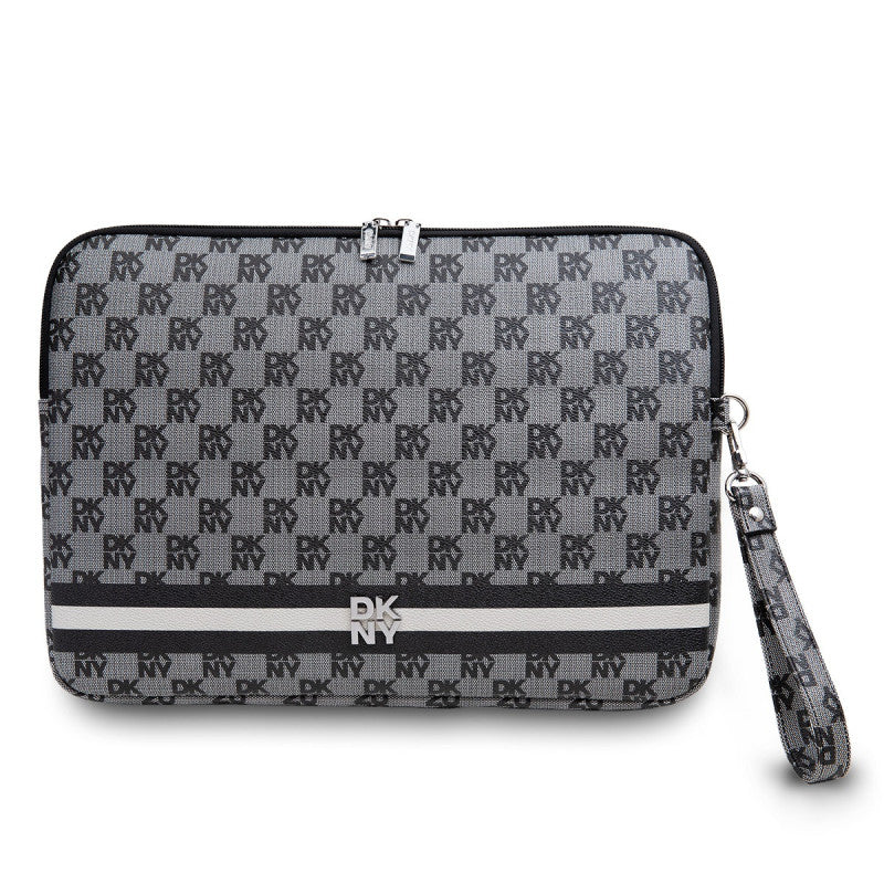 Dkny Laptop Sleeve Pu
 Checkered Pattern W/ Printed
 Stripes 
Black 16"