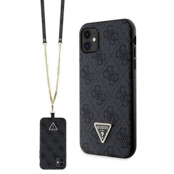 GUESS HC PU LEATHER METAL LOGO STRASS CROSSBODY BLACK iPhone 11