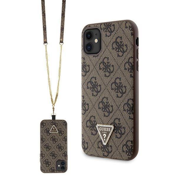 GUESS HC PU LEATHER METAL LOGO STRASS CROSSBODY BROWN iPhone 11