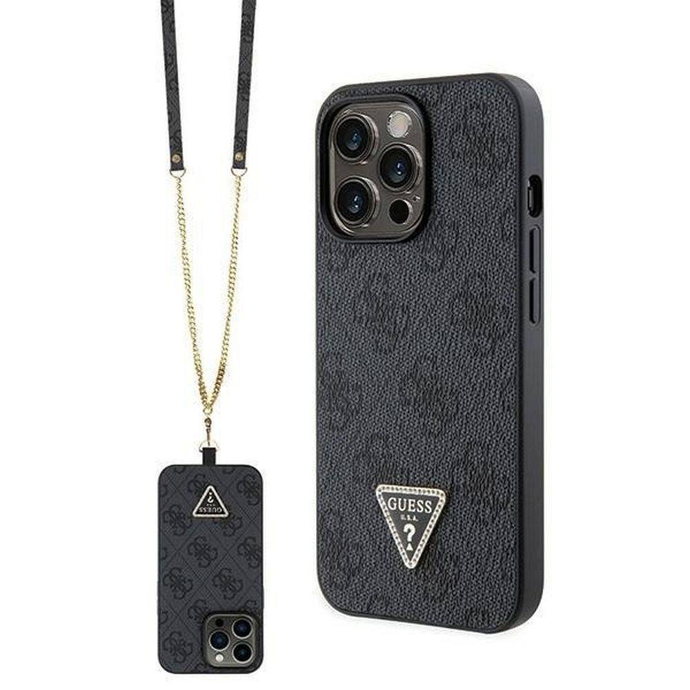 Guess GUHCP13LP4TDSCPK iPhone 13 Pro black hardcase Strass Crossbody 4G Metal Logo