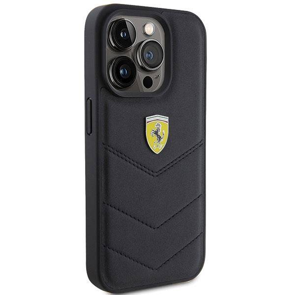 FERRARI HC LEATHER STITCHED LINES BLACK iPhone 15 PRO