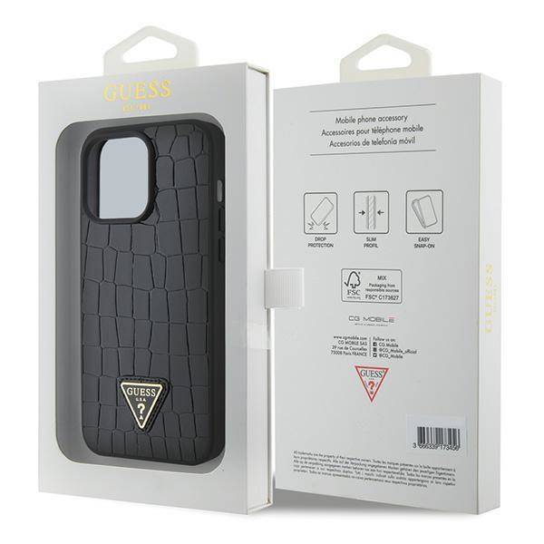 GUESS HC PU CROCO TRIANGLE LOGO BLACK iPhone 15 Pro