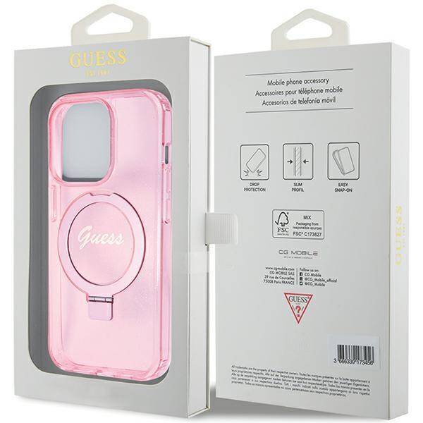 GUESS GUHMP15LHRSGSP hardcase Ring Stand Script Glitter MagSafe Case Pink for iPhone 15 Pro