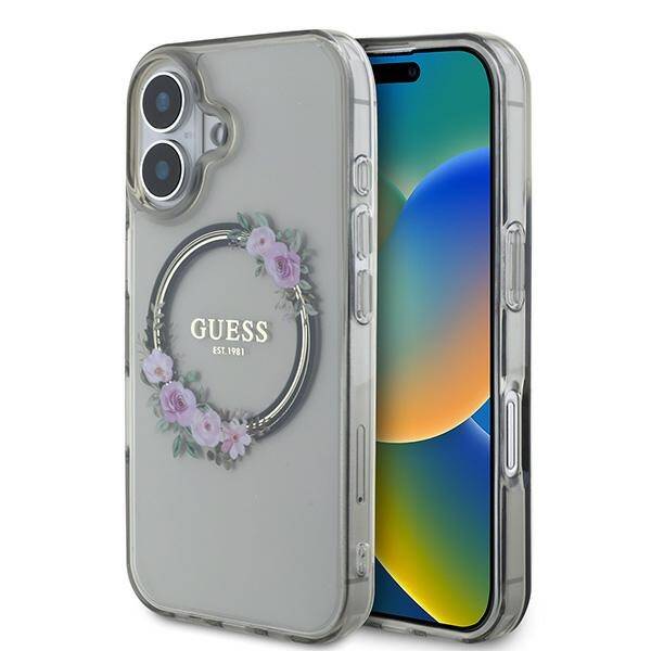 Guess Hardcase Magsafe IML Flowers Wreath Black iPhone 16