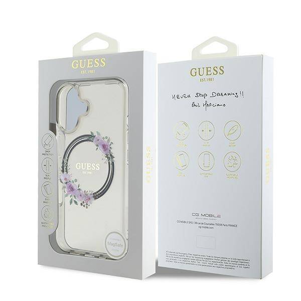 Guess Hardcase Magsafe IML Flowers Wreath Black iPhone 16