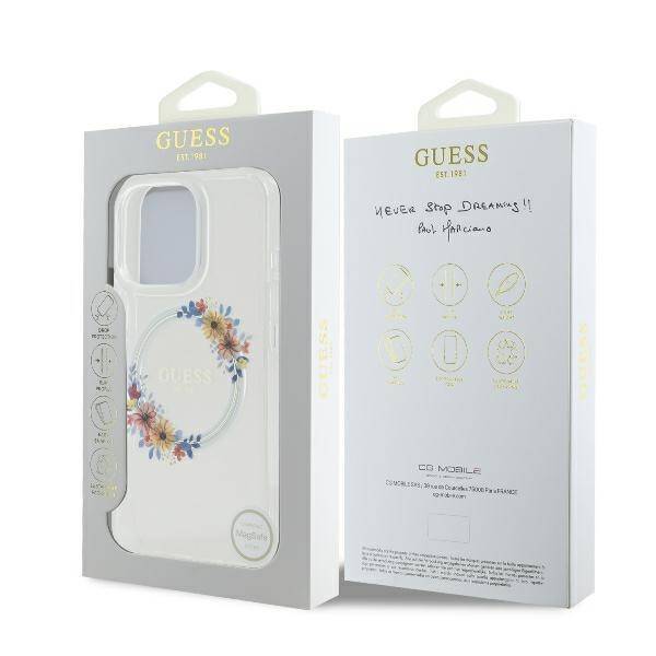 Guess Hardcase Magsafe IML Flowers Wreath Transparent iPhone 16